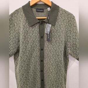 Tahari Green Geometric Button-Up Shirt NWT